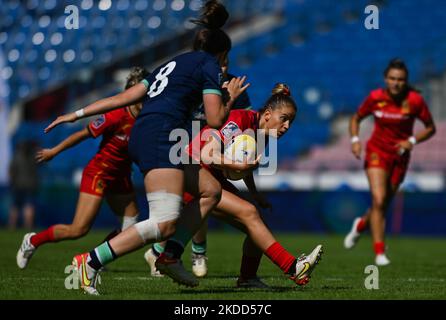 Amalia ARGUDO (Centro) di Spagna in azione durante la Scozia 7s vs Spagna 7s, la finale di bronzo del Campionato europeo di rugby Sevens 2022 Series a Cracovia. Domenica 03 luglio 2022, allo stadio municipale Henryk Reyman, Cracovia, Malopolskie Voivodato, Polonia. (Foto di Artur Widak/NurPhoto) Foto Stock