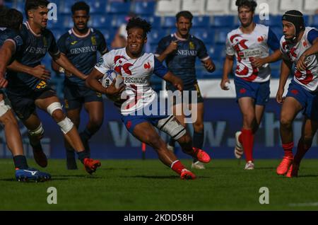 Esteban JOUVE di Francia in azione durante la Francia 7s vs Spagna 7S, la finale maschile 7s della Rugby Europe Sevens Championship Series 2022 a Cracovia. Domenica 03 luglio 2022, allo stadio municipale Henryk Reyman, Cracovia, Malopolskie Voivodato, Polonia. (Foto di Artur Widak/NurPhoto) Foto Stock