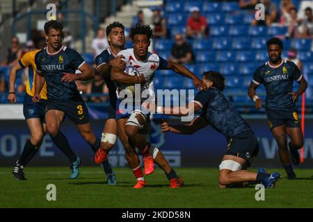 Esteban JOUVE di Francia in azione durante la Francia 7s vs Spagna 7S, la finale maschile 7s della Rugby Europe Sevens Championship Series 2022 a Cracovia. Domenica 03 luglio 2022, allo stadio municipale Henryk Reyman, Cracovia, Malopolskie Voivodato, Polonia. (Foto di Artur Widak/NurPhoto) Foto Stock