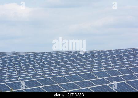 Vista generale di Inden Solar Park è visto a Solarpark Inden a Weisweiler, Germania il 6 luglio 2022 (Foto di Ying Tang/NurPhoto) Foto Stock