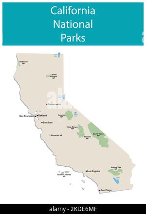 mappa informativa vettoriale dei parchi nazionali della california Foto Stock