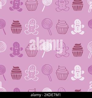 Caramella di Natale rosa, Mufffin, tratta senza cuciture motivo sfondo Illustrazione Vettoriale