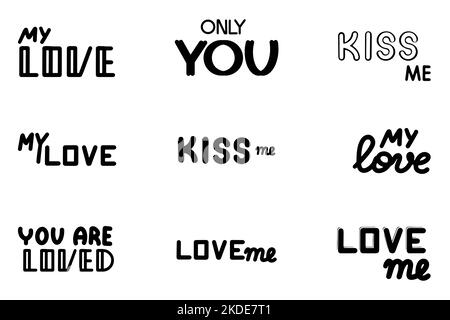 L'amore lettering frasi di motivazione set. Isolato su sfondo bianco. Illustrazione Vettoriale