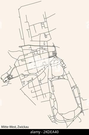 Mappa delle strade del QUARTIERE MITTE-WEST, ZWICKAU Illustrazione Vettoriale