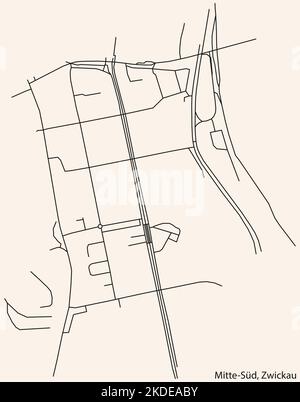 Mappa delle strade del QUARTIERE MITTE-Süd, ZWICKAU Illustrazione Vettoriale