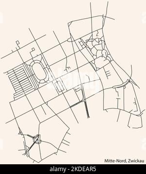 Mappa delle strade del QUARTIERE MITTE-NORD, ZWICKAU Illustrazione Vettoriale