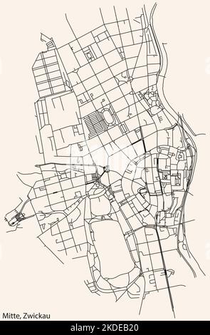 Mappa stradale del COMUNE DI MITTE, ZWICKAU Illustrazione Vettoriale