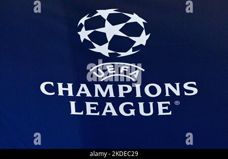 Logo Champions League CL, Allianz Arena, Monaco, Baviera, Germania Foto Stock