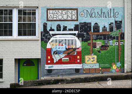 Appeso intorno, murale a Nashville, Tennessee, Stati Uniti d'America Foto Stock