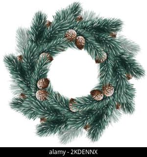 Wreath decorazione di Natale dei rami dell'albero di Natale. Cornice decorativa. Foto Stock