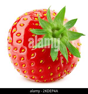 fragola isolata su sfondo bianco, percorso di ritaglio, profondità di campo completa Foto Stock