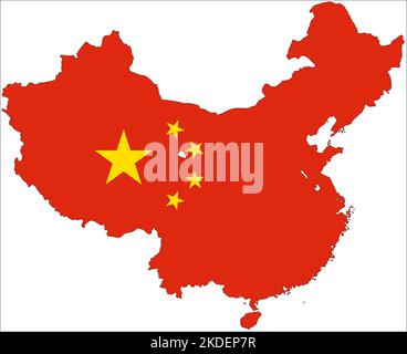 Mappa della Cina con i colori della bandiera ufficiale Foto Stock