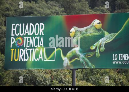 Cartello di benvenuto alla foresta amazzonica ecuadoriana fotografata alla riserva Cuyabeno Ecuador Foto Stock