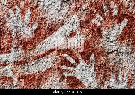 Arte rupestre aborigena nel Parco Nazionale di Carnarvon. Foto Stock