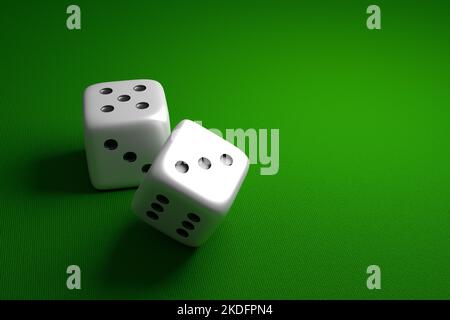 Dadi rotolati su baize verde. Gioco d'azzardo o casino Concept 3D rendering. Foto Stock