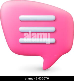 Messaggio di dialogo 3D elemento di progettazione. Fumetto vocale, fumetto vocale. Icona del vettore di pensiero, commento o nuvola di chat. Modello simbolo conversazione Illustrazione Vettoriale