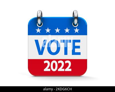 Icona del calendario delle elezioni di voto 2022 come bandiera americana - rappresenta il Midterm Election Day 2022 negli Stati Uniti, rendering tridimensionale Foto Stock