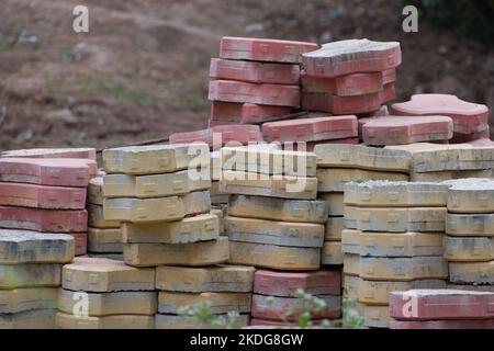 Mucchio di piastrelle di pavimentazione, primo piano shot Foto Stock