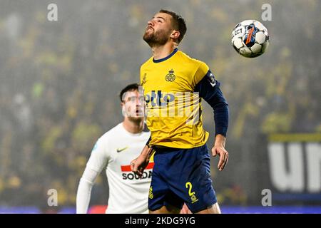 Bart Nieuwkoop di Union ha mostrato in azione durante una partita di calcio tra Royale Union Saint Gilloise e KVC Westerlo, domenica 06 novembre 2022 a Forest-Vorst, Bruxelles, il 16° giorno della prima divisione del campionato belga della 'Jupiler Pro League' del 2022-2023. FOTO DI BELGA LAURIE DIEFFEMBACQ Foto Stock