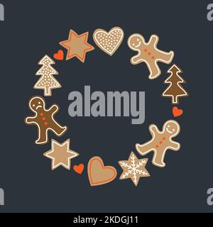 Corona di biscotti di Natale. Con l'uomo bruciato del pan di zenzero. Illustrazione Vettoriale
