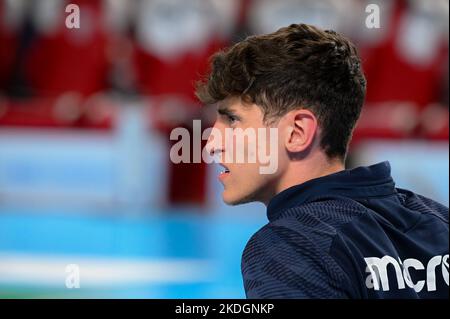 Civitanova Marche, Italia. 06th Nov 2022. Leandro Mosca #18 (WithU Verona) durante Cucine Lube Civitanova vs WithU Verona, Volley Campionato Italiano Serie A Men Superleague a Civitanova Marche, Italia, Novembre 06 2022 Credit: Independent Photo Agency/Alamy Live News Foto Stock