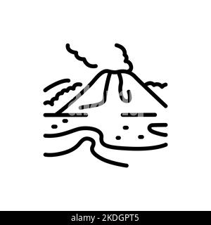 Icona della linea nera del vulcano. Paesaggio naturale. Pittogramma per la pagina Web. Illustrazione Vettoriale