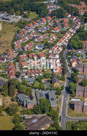 Veduta aerea, tenuta Herringer Heide, tetti rossi, Herringen, Hamm, Ruhr, Renania settentrionale-Vestfalia, Germania, DE, Europa, tassa di proprietà, Immobil Foto Stock