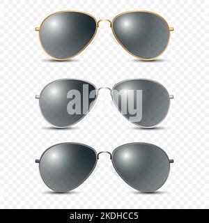 Set di occhiali Vector 3D Realistic con montatura rotonda e vetro trasparente nero isolati, trasparenti per uomo e donna, Accessori. Ottica, lente Illustrazione Vettoriale