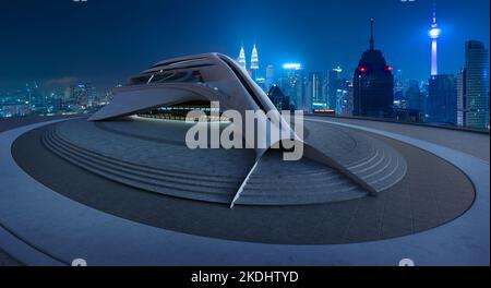 Architettura di rendering 3D con design futuristico e ottimizzato. Scena notturna Foto Stock