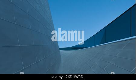 Architettura astratta esterna con design futuristico e lineare. Rendering 3D Foto Stock