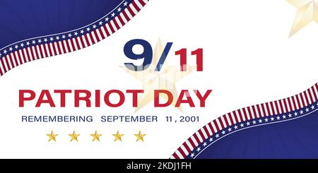 Ricordo di 21 anni di nove incidente Eleven con la bandiera e le stelle degli Stati Uniti. Patriot Day of USA Wallpaper Banner Design Illustrazione Vettoriale