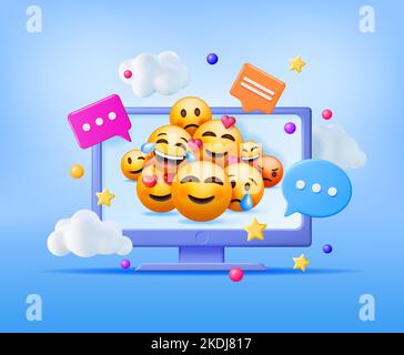 3D Set di emoticon nel computer Illustrazione Vettoriale
