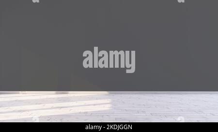 Una parete grigia scura vuota in una stanza con luce solare attraverso la finestra 3D rappresenta l'illustrazione Foto Stock