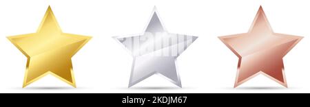 Set di stelle oro, argento e bronzo. Illustrazione vettoriale Illustrazione Vettoriale