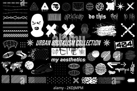 Acid graphic set, elementi urbani alla moda, forme grafiche brutalistiche Illustrazione Vettoriale
