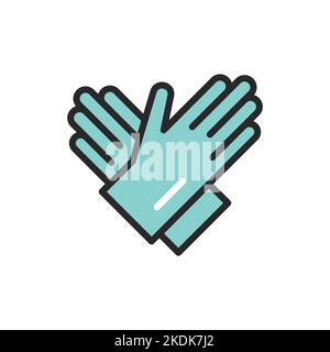 Icona della linea di colore dei guanti di pulizia in gomma. Elemento vettoriale isolato. Illustrazione Vettoriale