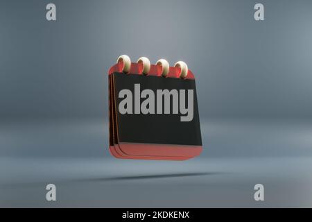 Calendario da tavolo in piedi nero e rosso mese. Design moderno con elementi dorati, illustrazione in 3D. Sfondo grigio blu. Foto Stock