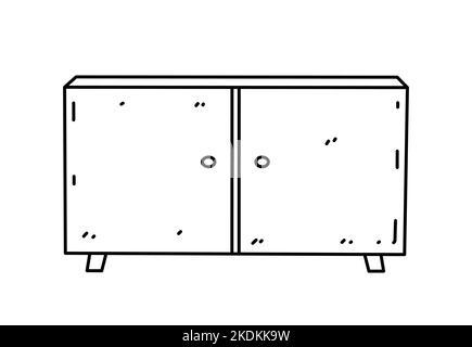 Cassettiera isolata su sfondo bianco. Camera da letto, mobili soggiorno. Disegno vettoriale a mano doodle illustrazione. Perfetto per decorazioni, logo Illustrazione Vettoriale