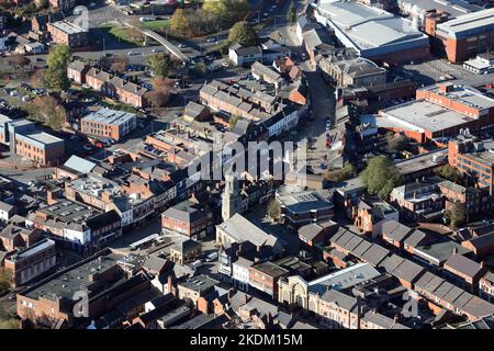 Vista aerea del centro di Pontefract, West Yorkshire Foto Stock