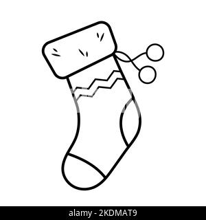 Calza di Natale. Calza per regali in stile linea doodle. Illustrazione vettoriale disegnata a mano isolata su sfondo bianco. Illustrazione Vettoriale