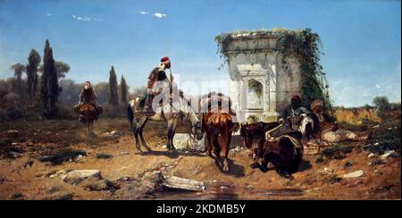 Arabi riposati da una fontana di marmo di Christian Adolf Schreyer (1828-1899), olio su tela, 1856 Foto Stock