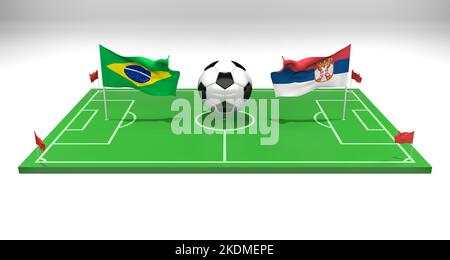 Partita di calcio Brasile vs Serbia Coppa del mondo FIFA Qatar 2022, campo di calcio, 3D lavoro e 3D immagine, Yerevan, Armenia - 2022 novembre 07 Foto Stock