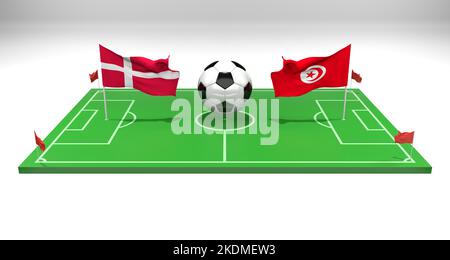 Danimarca vs Tunisia calcio Match Coppa del mondo FIFA Qatar 2022, campo da calcio, 3D lavoro e 3D immagine, Yerevan, Armenia - 2022 novembre 07 Foto Stock