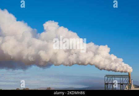 Emissioni di gas della fabbrica di olio d'oliva a Tierra de Barros, Estremadura, Spagna Foto Stock