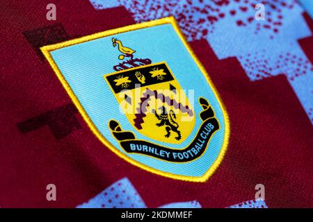 Primo piano della divisa Home FC Burnley. Foto Stock