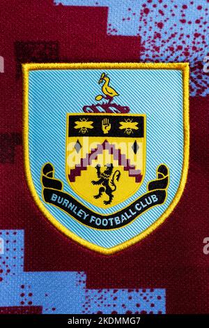 Primo piano della divisa Home FC Burnley. Foto Stock