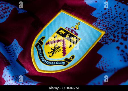 Primo piano della divisa Home FC Burnley. Foto Stock