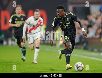 Madrid , Spagna, 7 novembre 2022, Vinicius Jr del Real Madriddurante la partita della Liga tra Rayo Vallecano e il Real Madrid giocata allo Stadio di Vallecas il 7 novembre 2022 a Madrid, Spagna. (Foto di Bagu Blanco / PRESSIN) Foto Stock