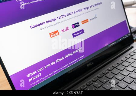 Money Supermarket Energy tariffal comparison website che mostra un'ampia gamma di fornitori britannici di energia in un periodo di aumento dei prezzi dell'energia. REGNO UNITO Foto Stock