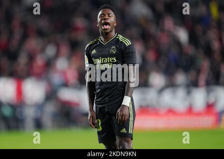 Madrid , Spagna, 7 novembre 2022, Vinicius Jr del Real Madriddurante la partita della Liga tra Rayo Vallecano e il Real Madrid giocata allo Stadio di Vallecas il 7 novembre 2022 a Madrid, Spagna. (Foto di Bagu Blanco / PRESSIN) Foto Stock